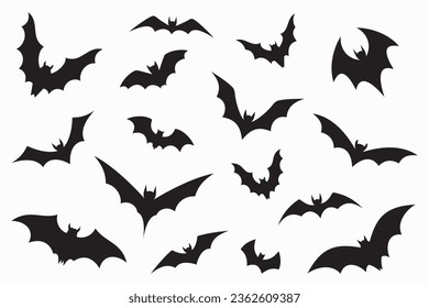 Bat silhouettes vector set, Halloween bat set, big vector set of bat silhouettes