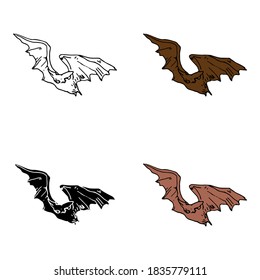 bat sketch style in four options. Lines filled, colored and mono color
