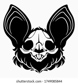 bat skull with black hair and big ears