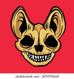 the bat skull brown animal dead in red background