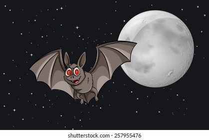 Bat in the sky near the moon
