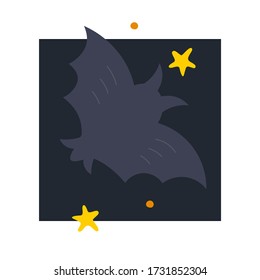 Bat in the sky in scandinavian style. Unique hand drawn nursery poster. Modern vector illustration.