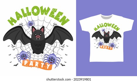 Bat and spider halloween t shirt design