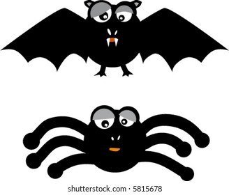 bat and spider in happy halloween