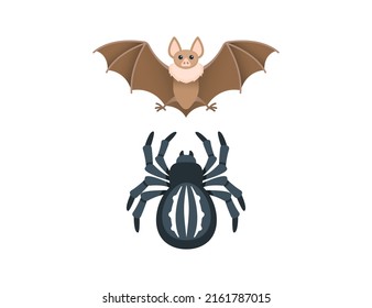 Ilustraciones de conjunto de vectores de bata y araña Emoji. Emoticonos de barba y araña