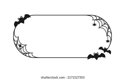 Bat with spiders on web border frame. Halloween theme frames