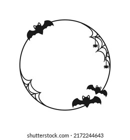 Bat with spiders on web round border frame. Halloween theme frames