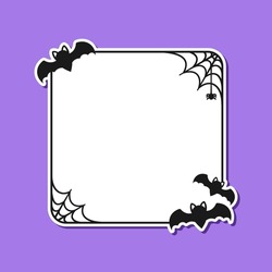 Bat With Spiders On Web Square Shaped Border Frame. Halloween Theme Frames