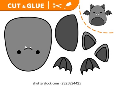 Bat. Squishmallow. Cut and glue. Applique. Paper game. Cute bat. Kawaii, cartoon. Isolated vector illustration eps 10