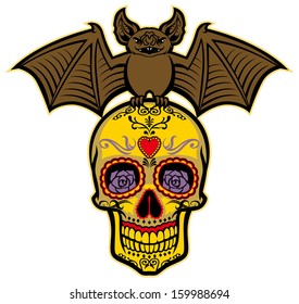 bat stand over the sugar skull