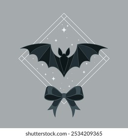Bat, stars and bow. Halloween illustration.