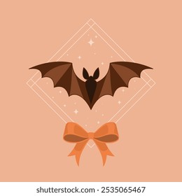 Bat, stars and bow. Halloween illustration.