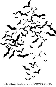 Bat Swarm. Flying Bat Silhouette. Halloween Decoration Element. Flat Vector Illustration.