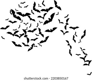 Bat Swarm. Flying Bat Silhouette. Halloween Decoration Element. Flat Vector Illustration.