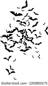 Bat swarm. Flying bat silhouette. Halloween Decoration element. Flat vector illustration.