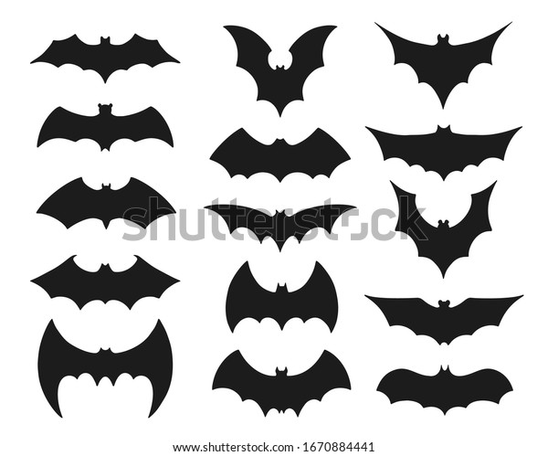 Bat Symbol Set Collection Black Silhouettes Stock Vector (Royalty Free ...