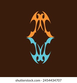 bat tattoo in orange and blue colors