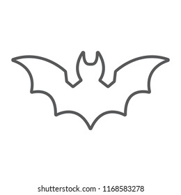 Bat thin line icon, animal and halloween, dracula sign, vector graphics, a linear pattern on a white background, eps 10.