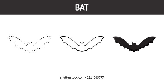 Bat tracing and coloring worksheet for kids