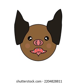 bat vampire brown pointy ears cute cartoon face emoticon vector art sharp fangs Halloween trick or treat party traditional celebration wildlife spooky nocturnal flying mammal, kids sticker logo sign 