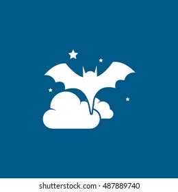 Bat Vampire And Cloud Halloween Concept Flat Icon On Blue Background