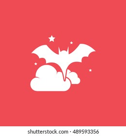 Bat Vampire And Cloud Halloween Concept Flat Icon On Red Background