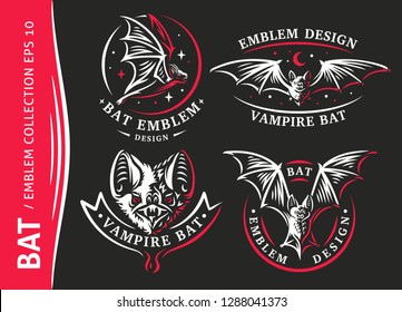 Bat Vampire Collection - Vector Illustration, Logo, Emblem, Print Design. 