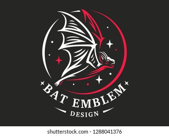 Bat vampire flying - vector illustration, logo, emblem, print design.