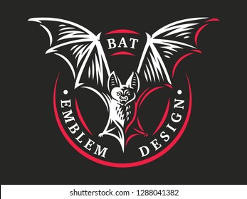 Bat Vampire Flying - Vector Illustration, Logo, Emblem, Print Design.