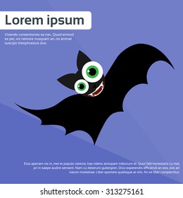 Bat Vampire Funny Eyes Black Flat Icon Vector Illustration