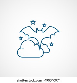 Bat Vampire And Night Cloud Halloween Concept Blue Line Icon On White Background