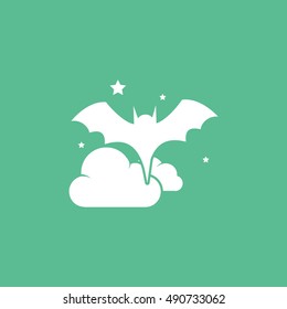 Bat Vampire And Night Cloud Halloween Concept  Flat Icon On Green Background