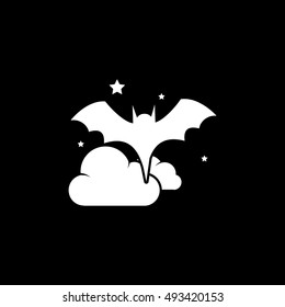 Bat Vampire And Night Cloud Halloween Concept Flat Icon On Black Background
