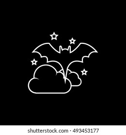 Bat Vampire And Night Cloud Halloween Concept Line Icon On Black Background