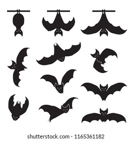 Bat in various positions set. Bat icons. Vector.