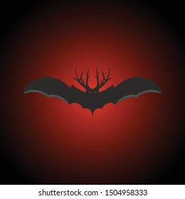 Bat vector with horns BLACK RED BG, scary design, HALLOWEEN