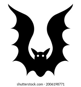 Bat vector icon. Isolated illustration on a white background. Night vampire. Black silhouette of a bloodsucker. Hand-drawn beast. An animal with large wings. The predator is flying. Monochrome.
