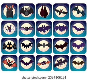 bat vector icon with night background with full moon