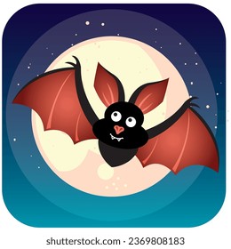 bat vector icon with night background with full moon