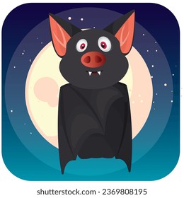 icono vector de murciélago con fondo nocturno con luna llena