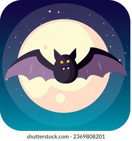 bat vector icon with night background with full moon