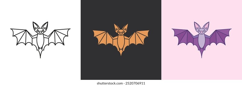 Bat vector icon set. Black and colorful logo template