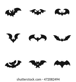 Bat vector icons. Simple illustration set of 9 bat elements, editable icons, can be used in logo, UI and web design