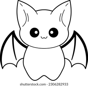 Ilustración vectorial de murciélago. Libro o página de coloración de murciélagos en blanco y negro para niños