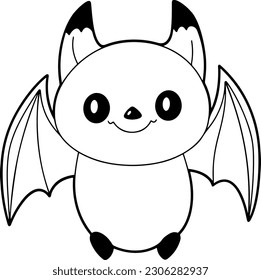 Bat vector illustration. Black and white Halloween Bat coloring book or page for children
