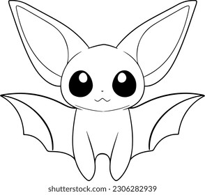 Ilustración vectorial de murciélago. Libro o página de coloración de murciélagos en blanco y negro para niños