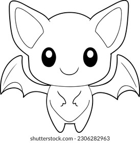 Bat vector illustration. Black and white Halloween Bat coloring book or page for children