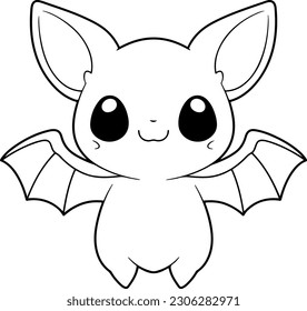 Bat vector illustration. Black and white Halloween Bat coloring book or page for children