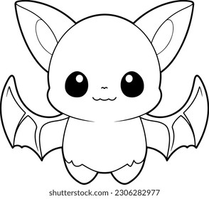 Bat vector illustration. Black and white Halloween Bat coloring book or page for children