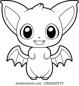 Bat vector illustration. Black and white Halloween Bat coloring book or page for children